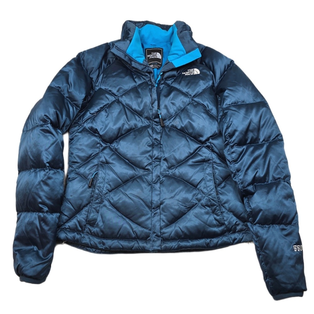The North Face Goose Down Puffer Jacket Women XS Blue Full Zip 550 Fill Work Ski